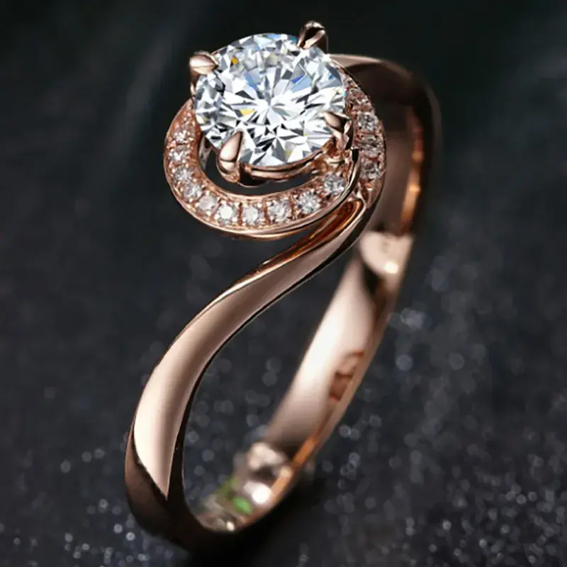 Miniatura: Anillo Oro Compromiso Moissanita Redonda de 1.00ct. Halo