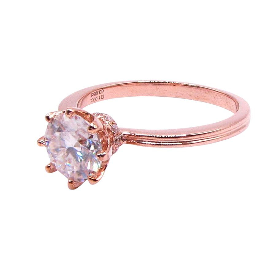 Miniatura: Anillo Oro Compromiso Moissanita Redonda de 1.00ct.