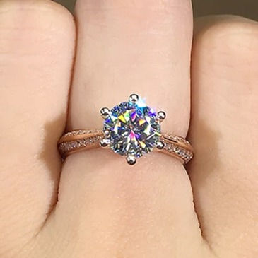 Miniatura: Anillo Oro Compromiso Moissanita Redonda de 1.00ct.