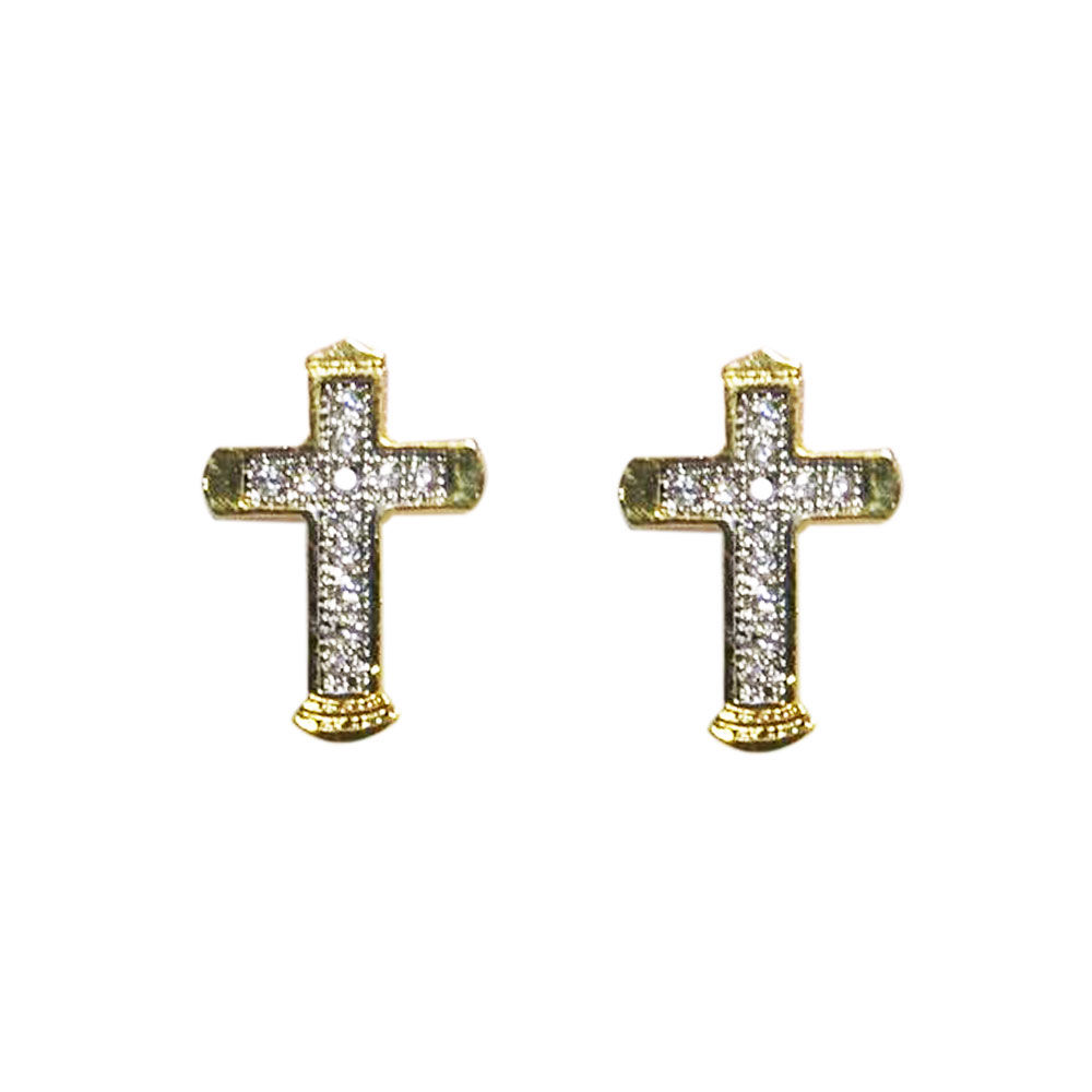 Broqueles Cruz Zirconias Chapa De Oro