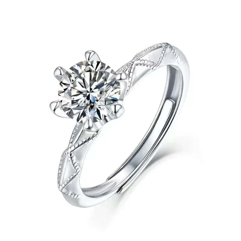 Anillo Plata 925 Compromiso Moissanita Redonda 1.00ct