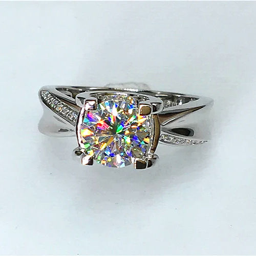 Miniatura: Anillo Oro Compromiso Moissanita Redonda de 1.00ct.