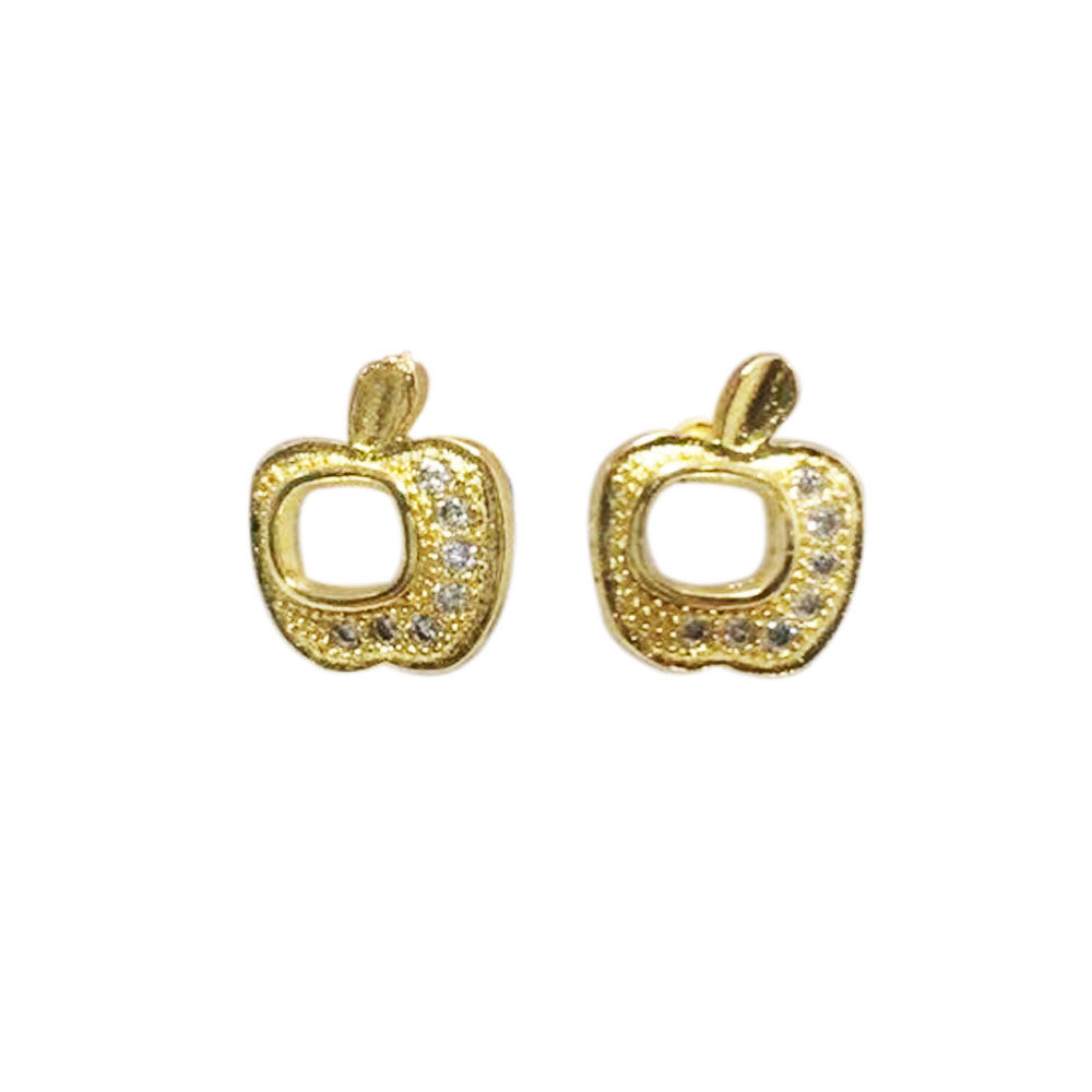 Broqueles Manzana Con Zirconias Chapa De Oro