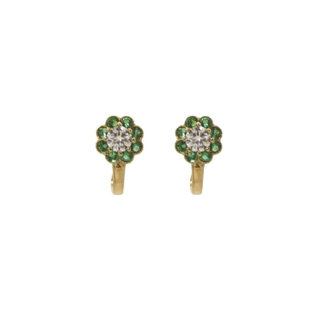 Aretes Oro 10k Flor Zirconias Verdes