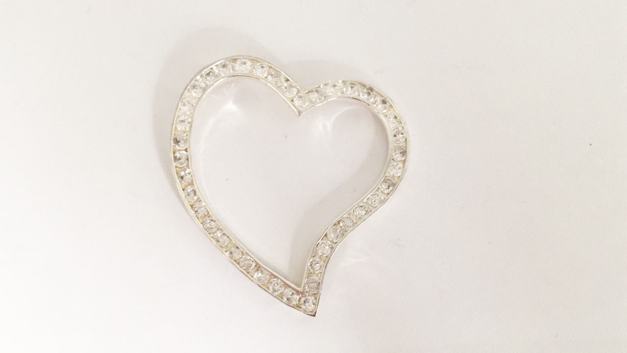 Cadena Y Dije Plata 925 Corazón Grande Y Zirconias