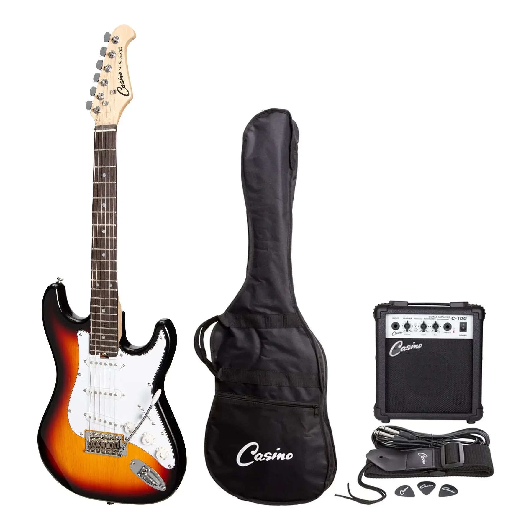 CASINO ST-STYLE SHORT SCALE ELECTRIC GUITAR & 10 WATT AMPLIFIER PACK SUNBURST