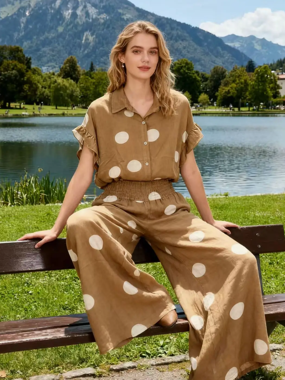 Round Print Linen Trousers