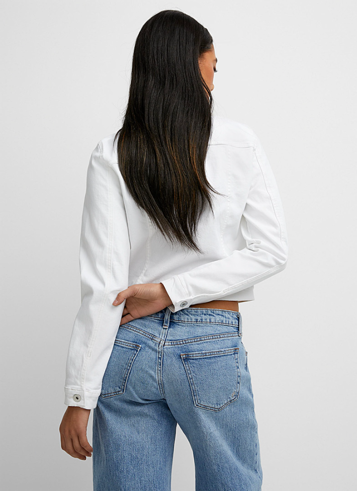 Thumbnail: Top stitched seams white denim jacket