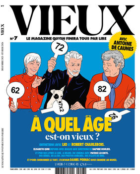 Couverture du magazine VIEUX n°7 sur le thème « À quel âge est-on vieux ? », avec Lio et Robert Charlebois, illustration originale de Sylvie Faur.