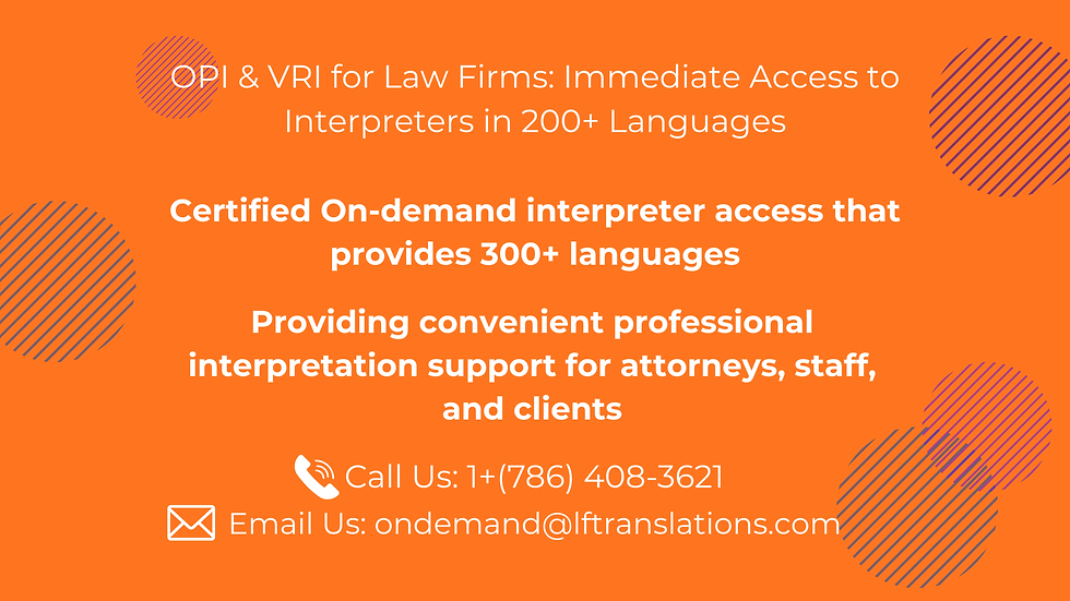 Language barriers shouldn’t slow down your legal practice or create communication challenges for your clients.
With Over-the-Phone Interpretation (OPI) and Video Remote Interpretation (VRI), law firms can connect with professional interpreters in 200+ languages on demand.
Whether you’re communicating with a client, preparing for a consultation, conducting an intake, or handling an urgent matter, interpretation support is available when you need it.