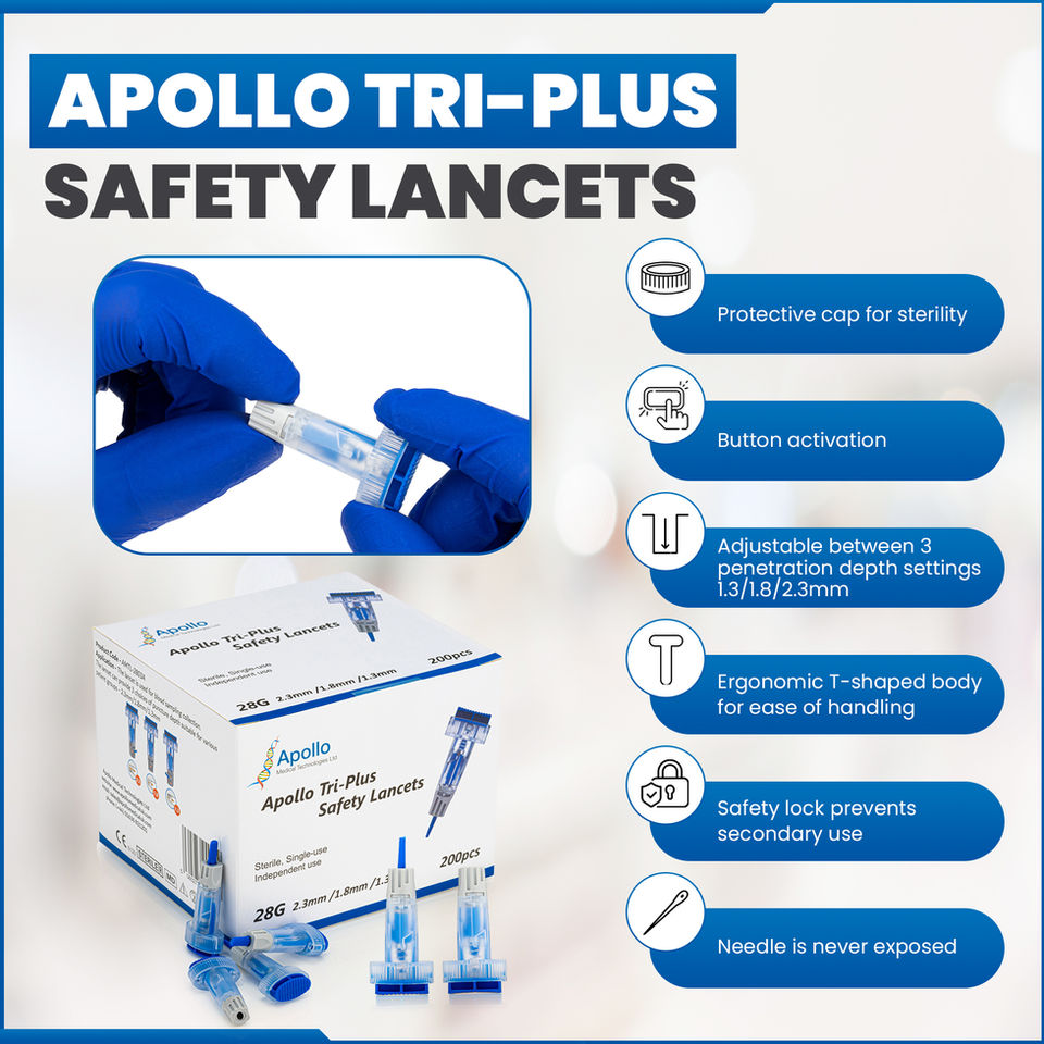 Apollo Tri-Plus Adjustable Safety Lancet
