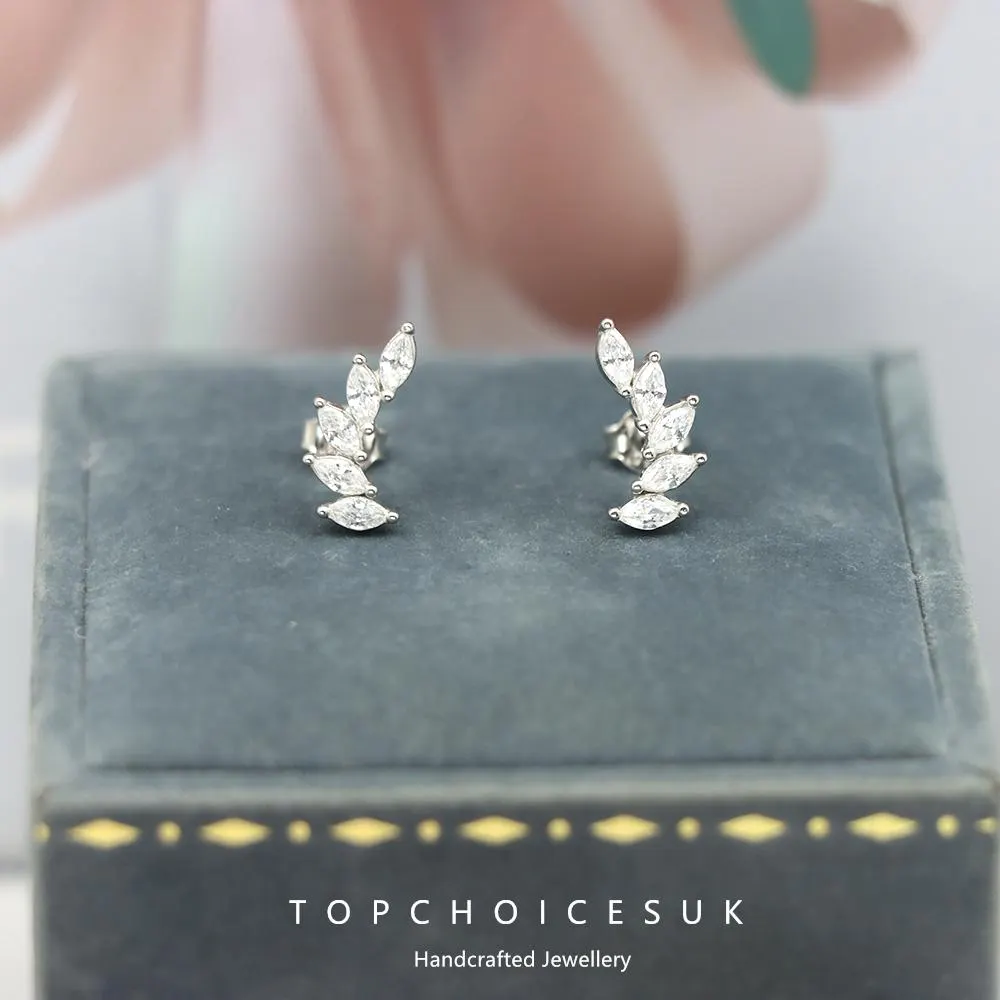 S925 Silver Feather Plume Earrings for Women with Diamond Earrings