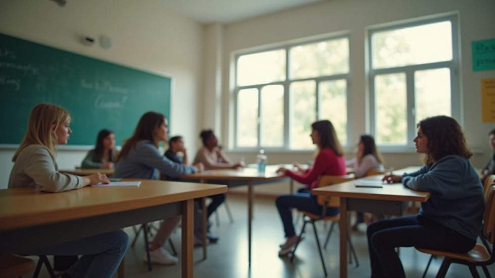 Eye-level view of a classroom setting with students engaged in learning