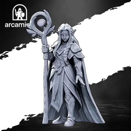 Elven sage in a flowing cloak and armour.