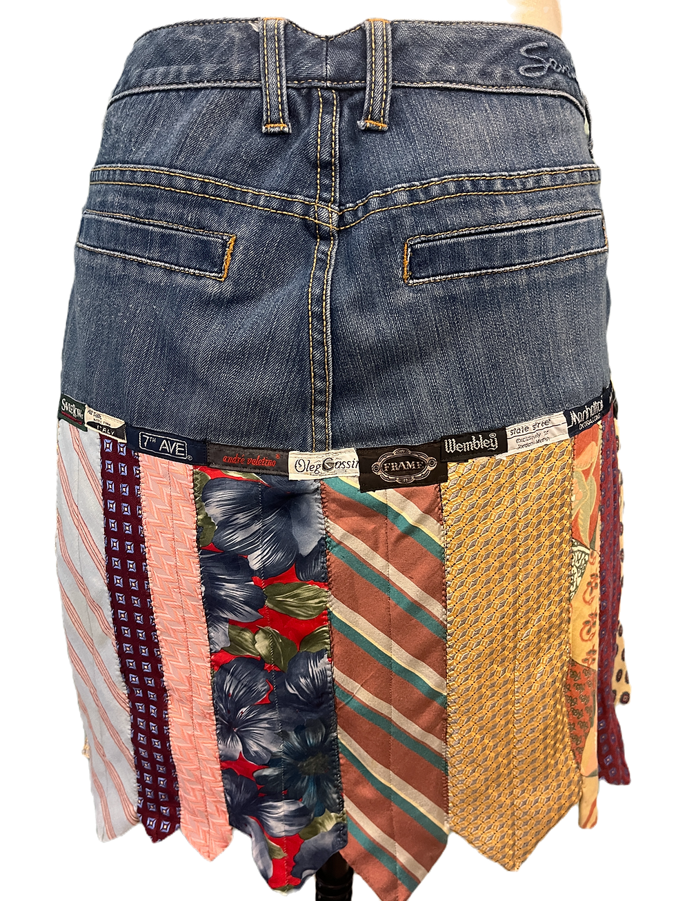 Thumbnail: Handmade Tie/Jeans Skirt, Size 16, Assorted Colors, Londa's Sewing