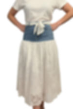 Thumbnail: Pinstripe Jeans and Floral Lace Skirt - Women’s Medium