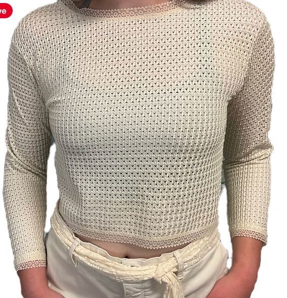 Thumbnail: Cream Loft Jeans/Lace Palazzo Pant PLUS Openwork Crop Top- Size 14