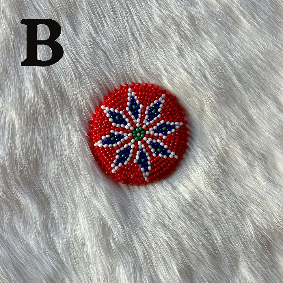 Thumbnail: Beaded rosette 'B' red with black and white star design