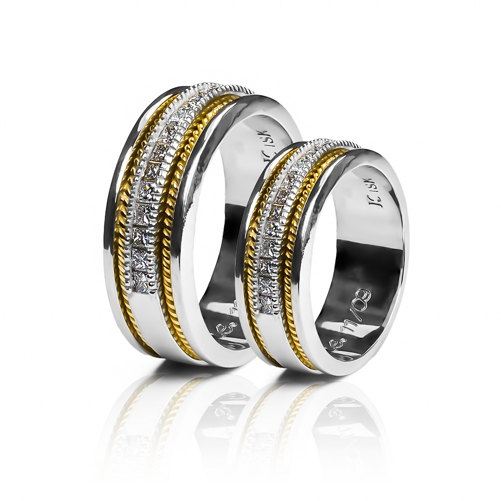 anillos de boda entorchados carre de nuestra joyería en Caracas, en oro de 18 quilates.