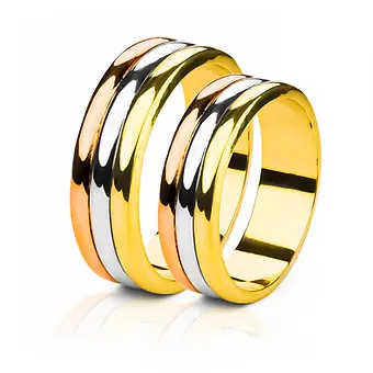 argollas de matrimonio Trik 3 Oros de nuestra joyería Caracas. Estas argollas están elaboradas en oro de 18 quilates
