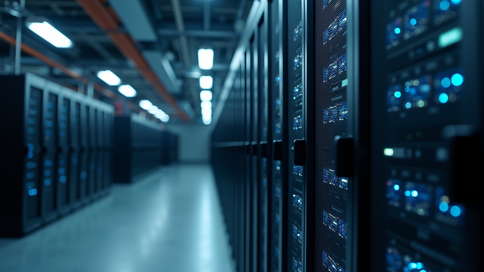 Eye-level view of a modern server room with organized equipment
