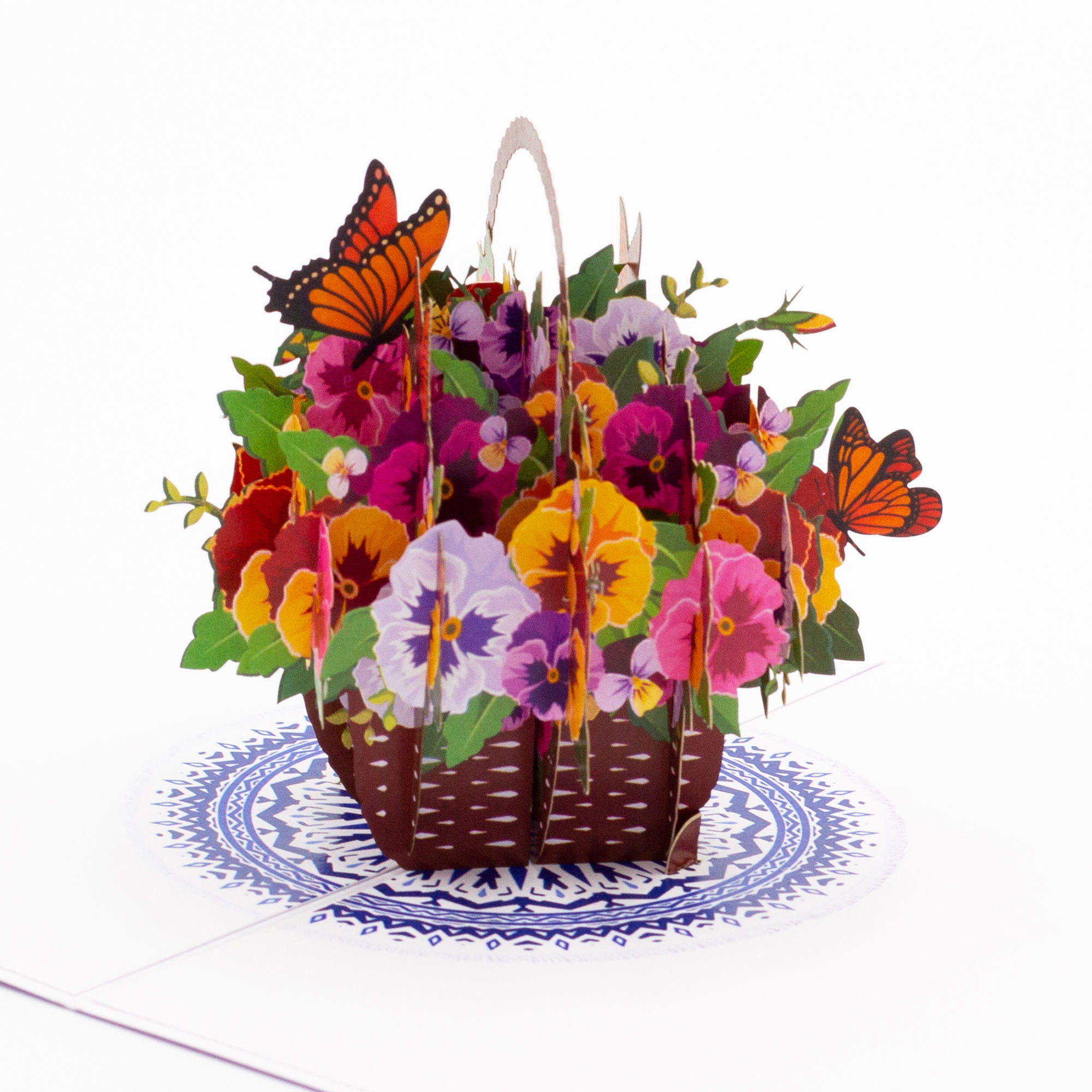 Basket of Pansies & Butterfly Pop up Card with a little Note Card