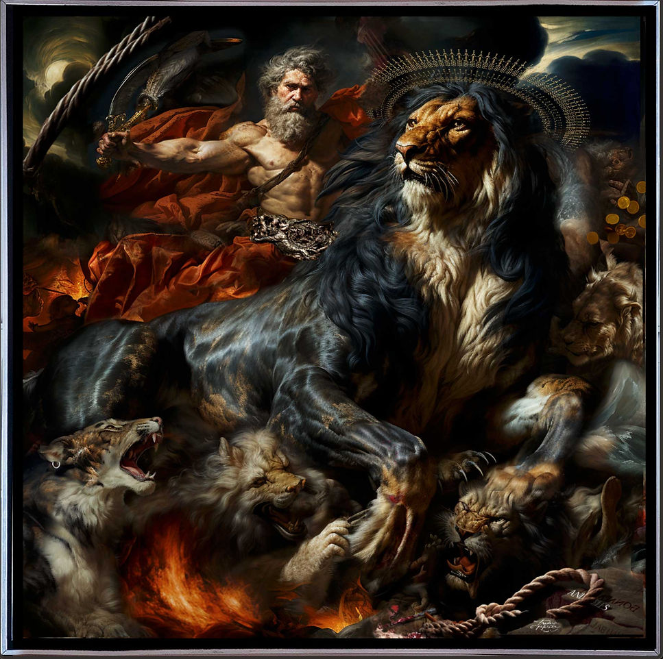 " ANDROCLÉS ET LE LION "  Huile sur toile de lin - 195 x 195 cm
