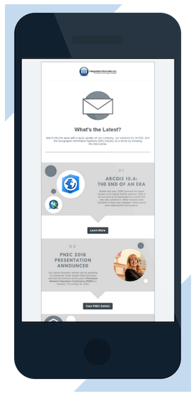 View of the Integrated Informatics March 2018 email newsletter on a mobile screen, showing the latest news from our company and team.