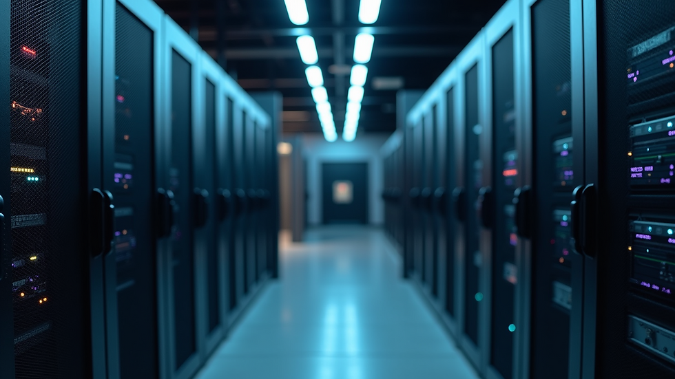 Eye-level view of a server room with advanced equipment
