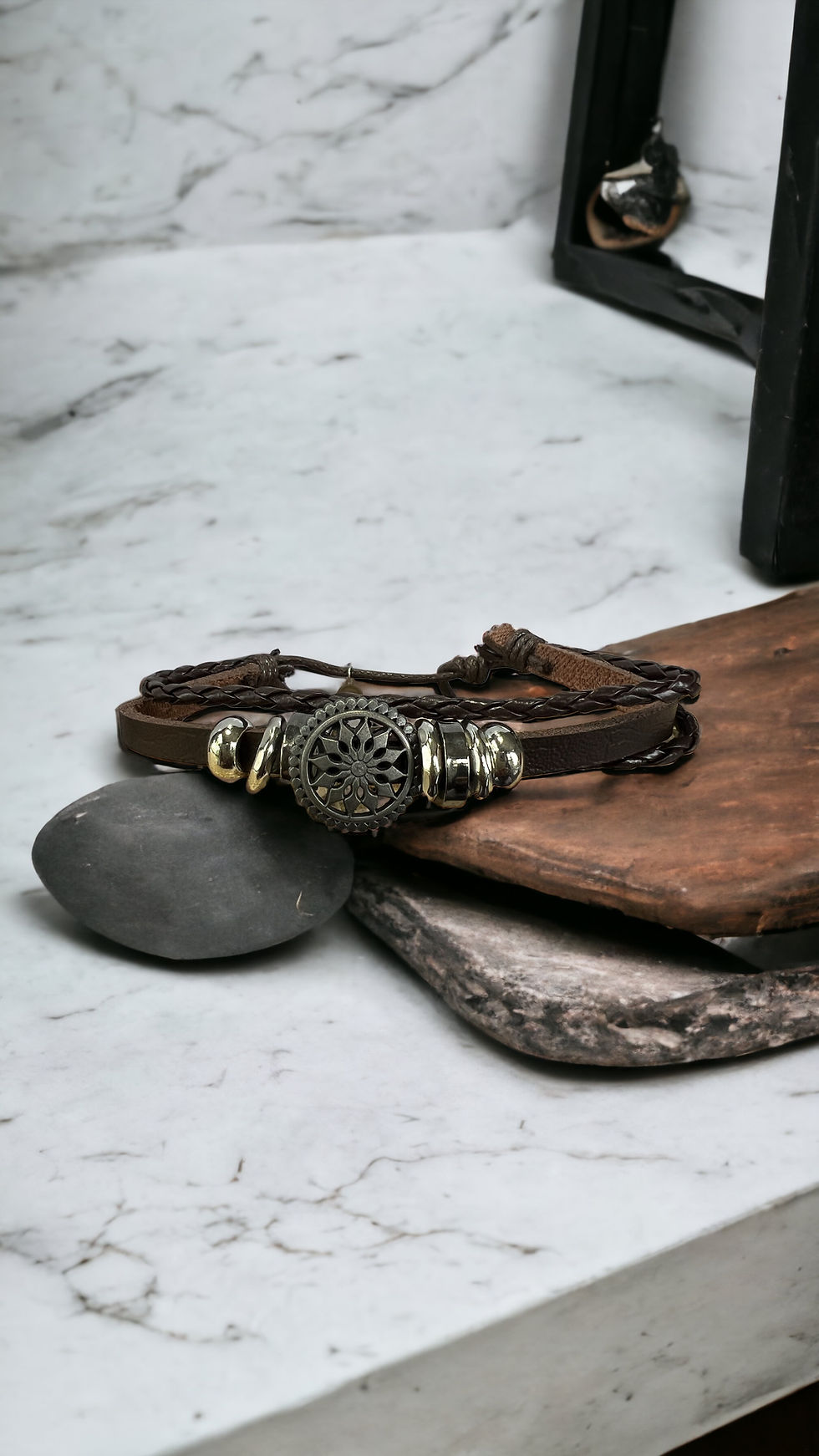 Thumbnail: Vintage Leather Tribal Wristband