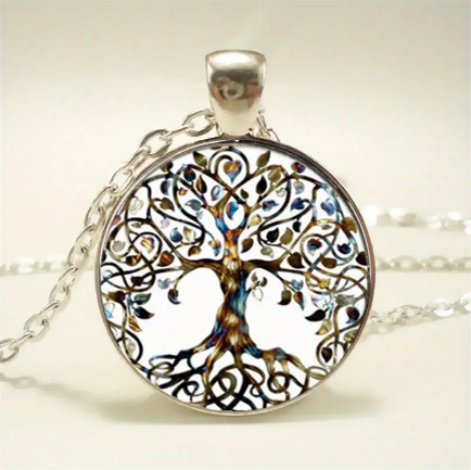 Thumbnail: 22" Silver Necklace with Black Tree of Life Pendant