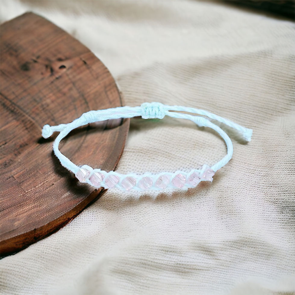 Thumbnail: Handmade woven bracelet with iridescent bead accents