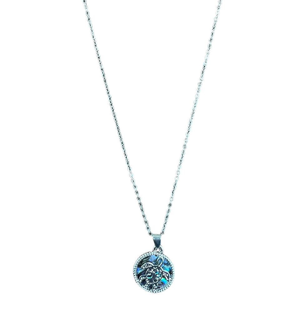 Thumbnail: Silver Sea Turtle and Abalone Circle Pendant Necklace