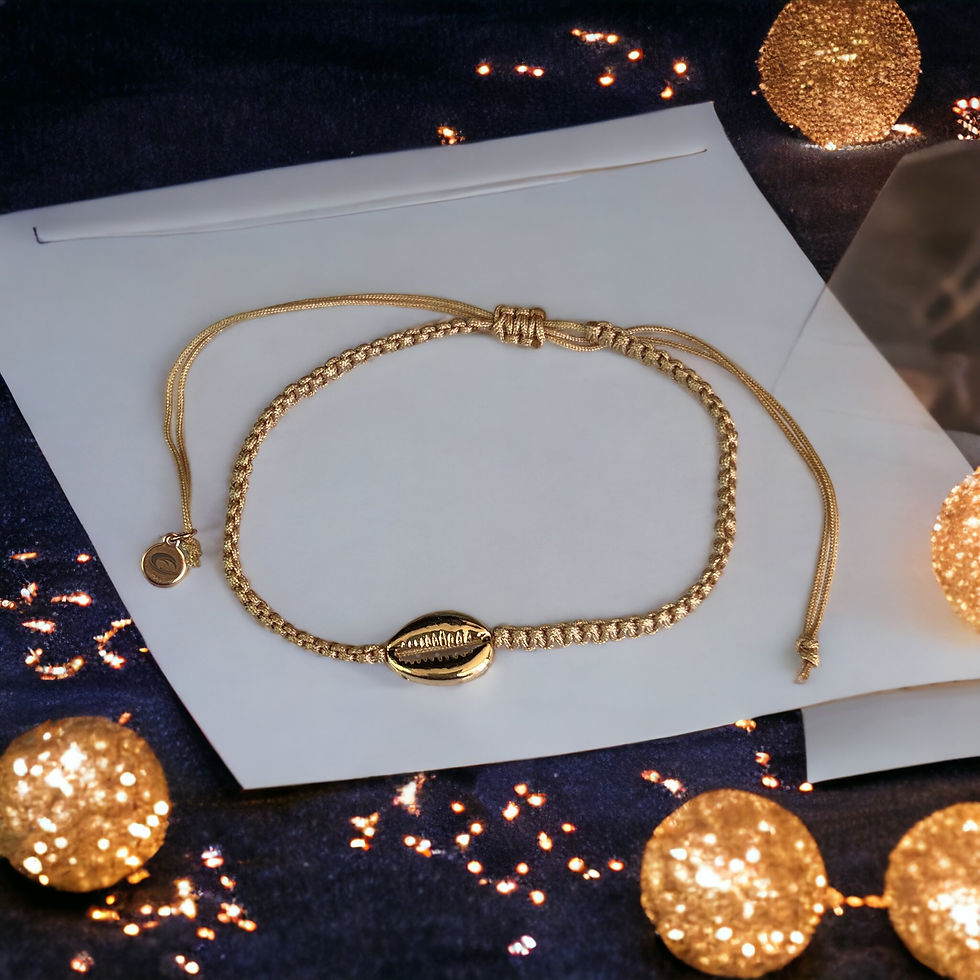Thumbnail: Adjustable Woven Cord Bracelet with Gold Puka Shell