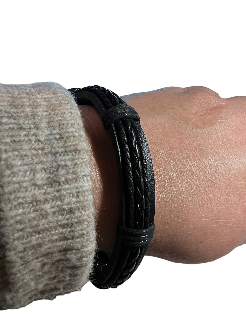 Thumbnail: Vintage Leather Adjustable Bracelet with Braided Accent