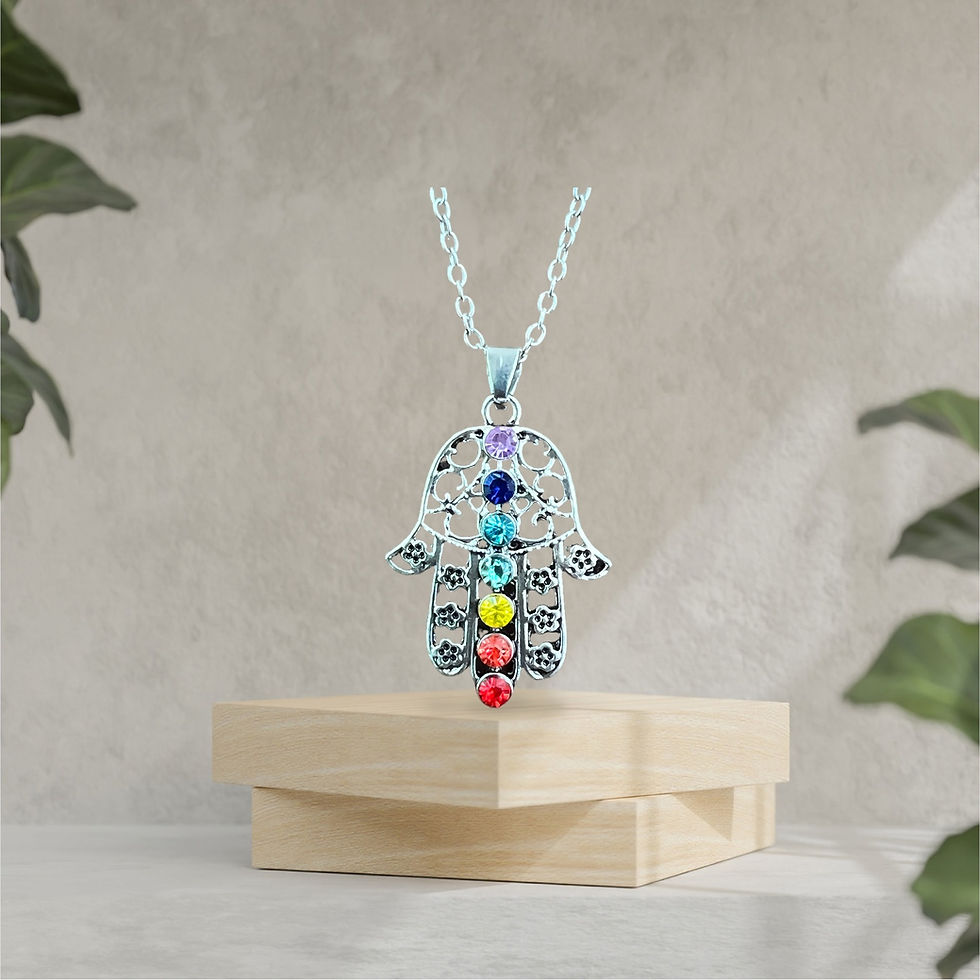 Thumbnail: 7 Chakra Hamsa Hand Necklace