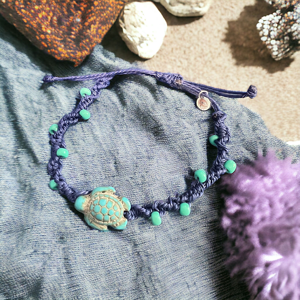 Thumbnail: Handmade macrame bracelet with turtle charm