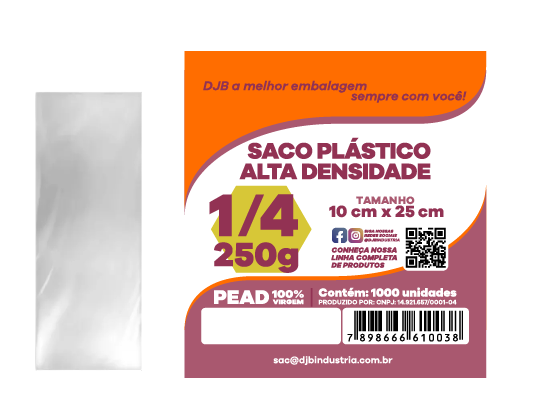 Saco de Alta Densidade 250gm 10 x 25 x 0.002