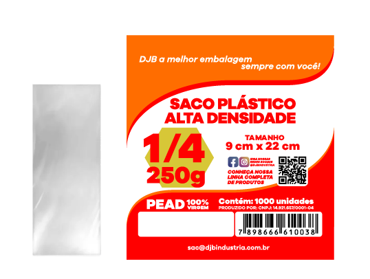 Saco de Alta Densidade 250gm 9 x 22 x 0,002