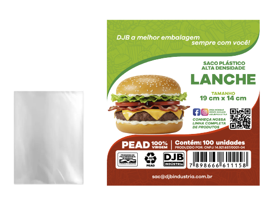Saco de Alta Densidade - Lanche 19 x 14 x 0,002