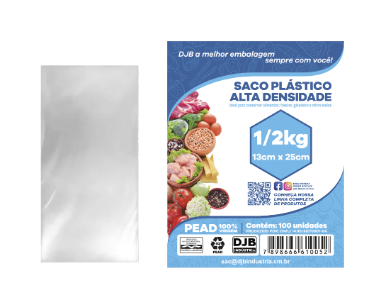 Saco de Alta Densidade - 1/2kg 13 x 25 x 0.002