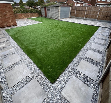stepping stone pathway, pebble stones, artificial grass in Dartford
