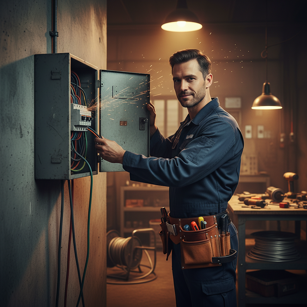 Electrician opening an industrial electrical panel