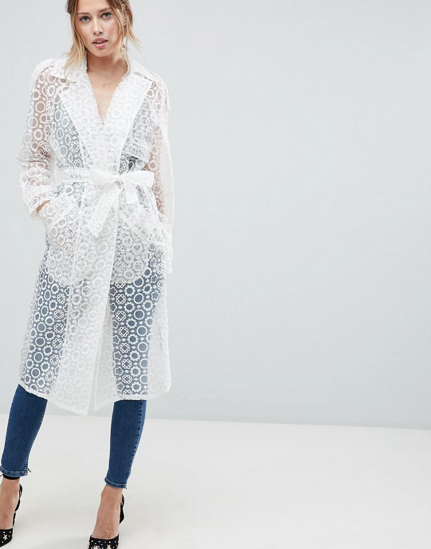 Image result for NewAA New BCBGMAXAZRIA Calico Sheer Organza Trench Coat, Off White
