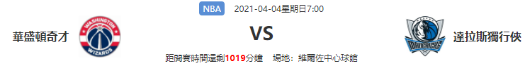 2021/4/03 NBA 華盛頓奇才VS達拉斯獨行俠|皇家娛樂城