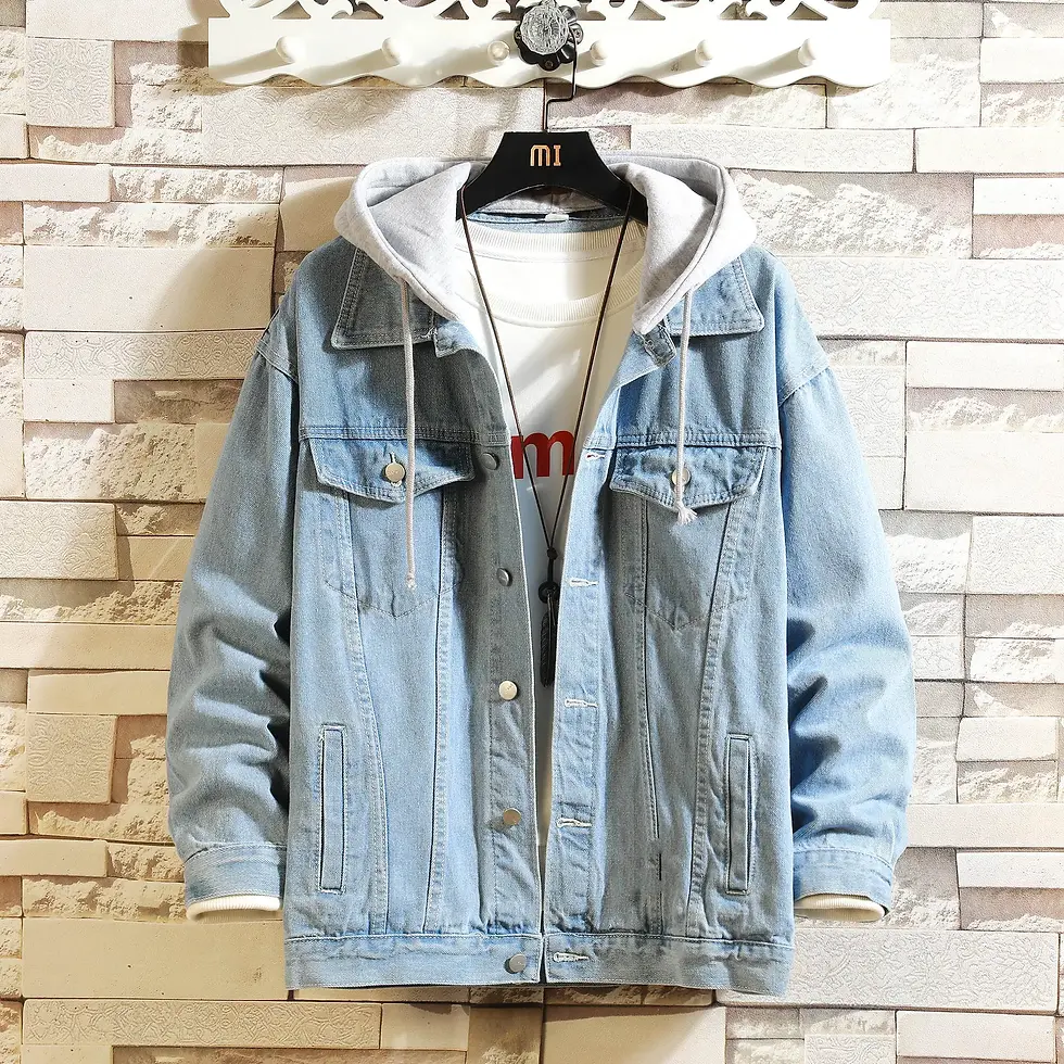 Thumbnail: Denim Jacket Men Hooded Casual Men Jean Jackets Streetwear Solid Color Turn Down