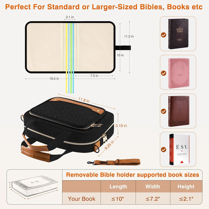 Thumbnail: Bible Purse Case W Removable Bible Holder & Shoulder Handle & Crossbody Strap