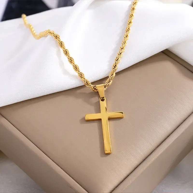 Thumbnail: Minimalist Stainless Steel Jesus Christ Cross Pendant Necklace for Men or Women 