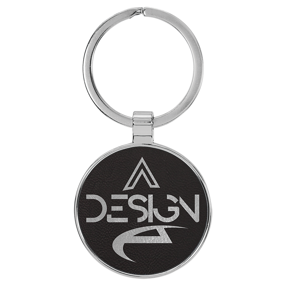 Thumbnail: CUSTOM ENGRAVABLE LEATHERETTE/METAL ROUND KEYCHAIN IN 12 COLORS