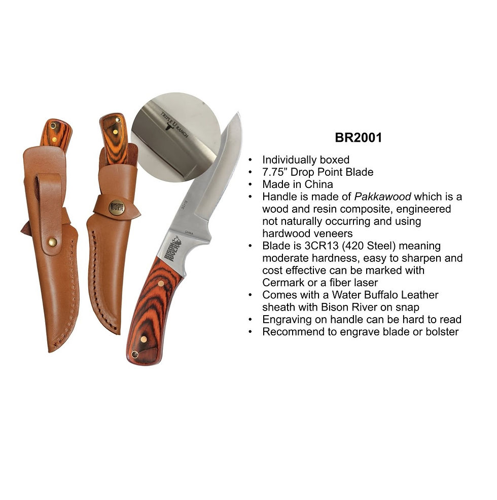 Thumbnail: BISON RIVER 7.75" FIXED BLADE WOOD KNIFE WITH LEATHER SHEATH